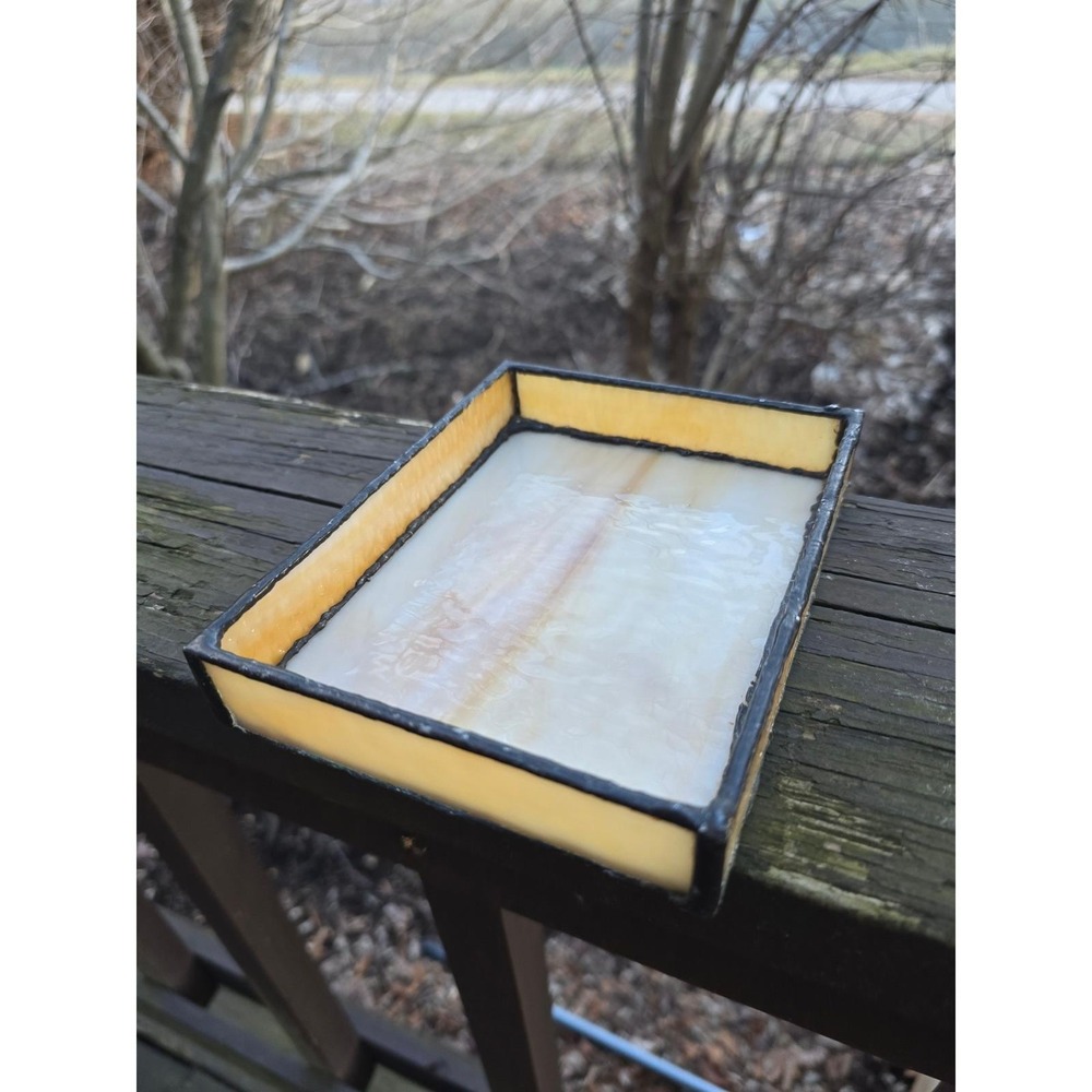 Vintage Hand-Crafted Slag Glass Trinket Tray‎ – Amber & White Opaque